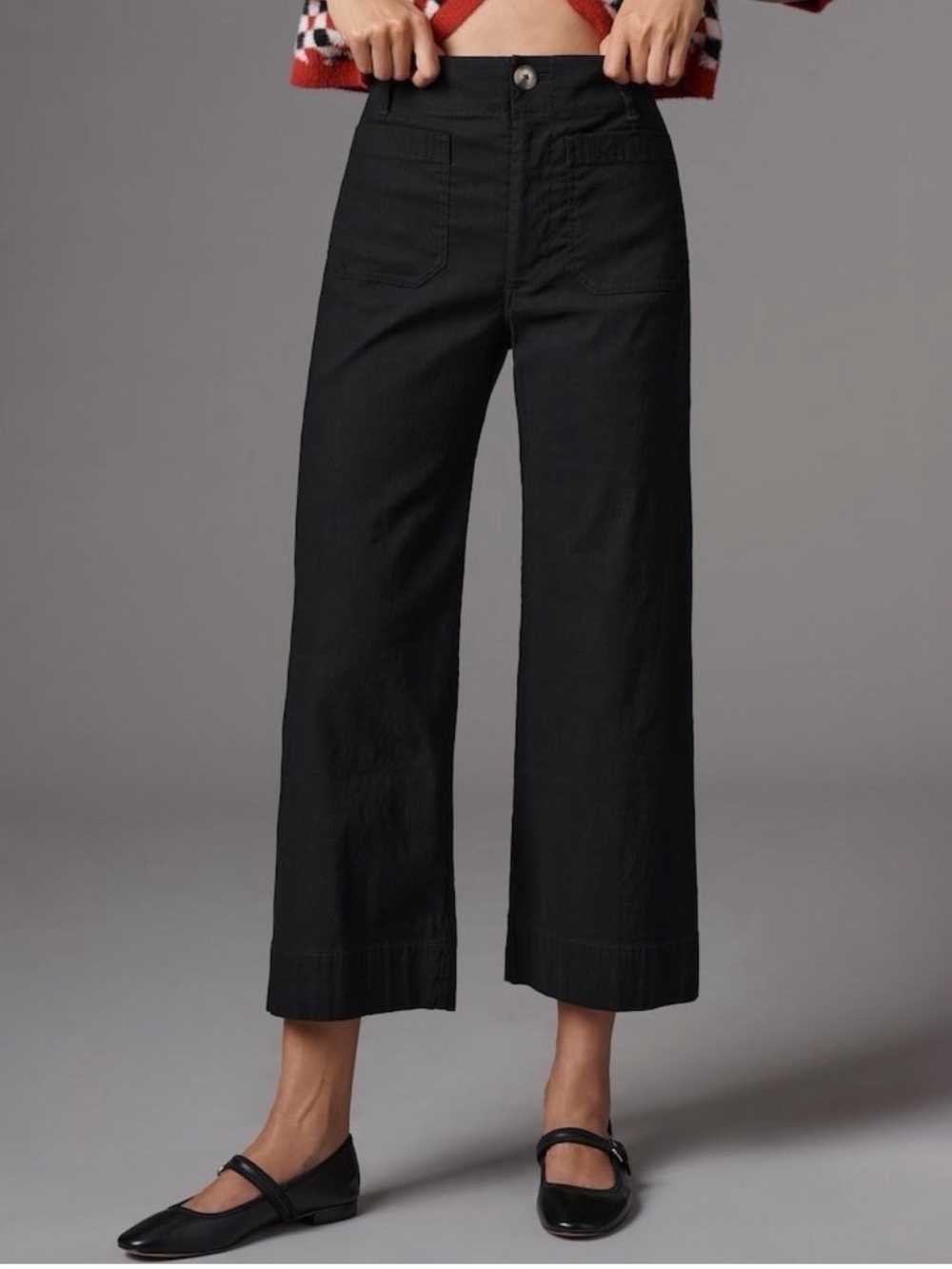 Anthropologie Maeve Linen Colette Pant Size 25P Wide Leg Short Black Lightweight